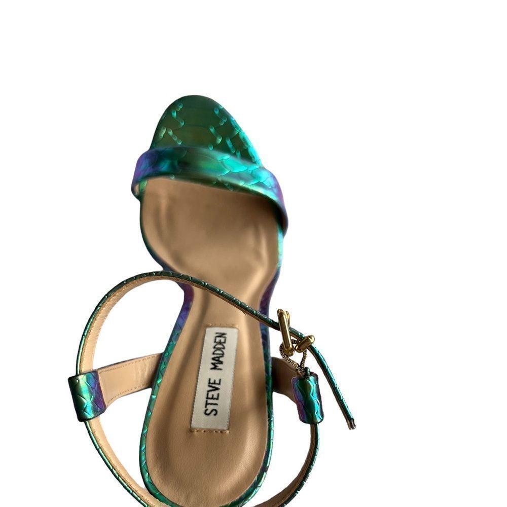 Steven Madden Carmelina Turquoise Metallic Snake-Embossed Sandal - Picture 13 of 16